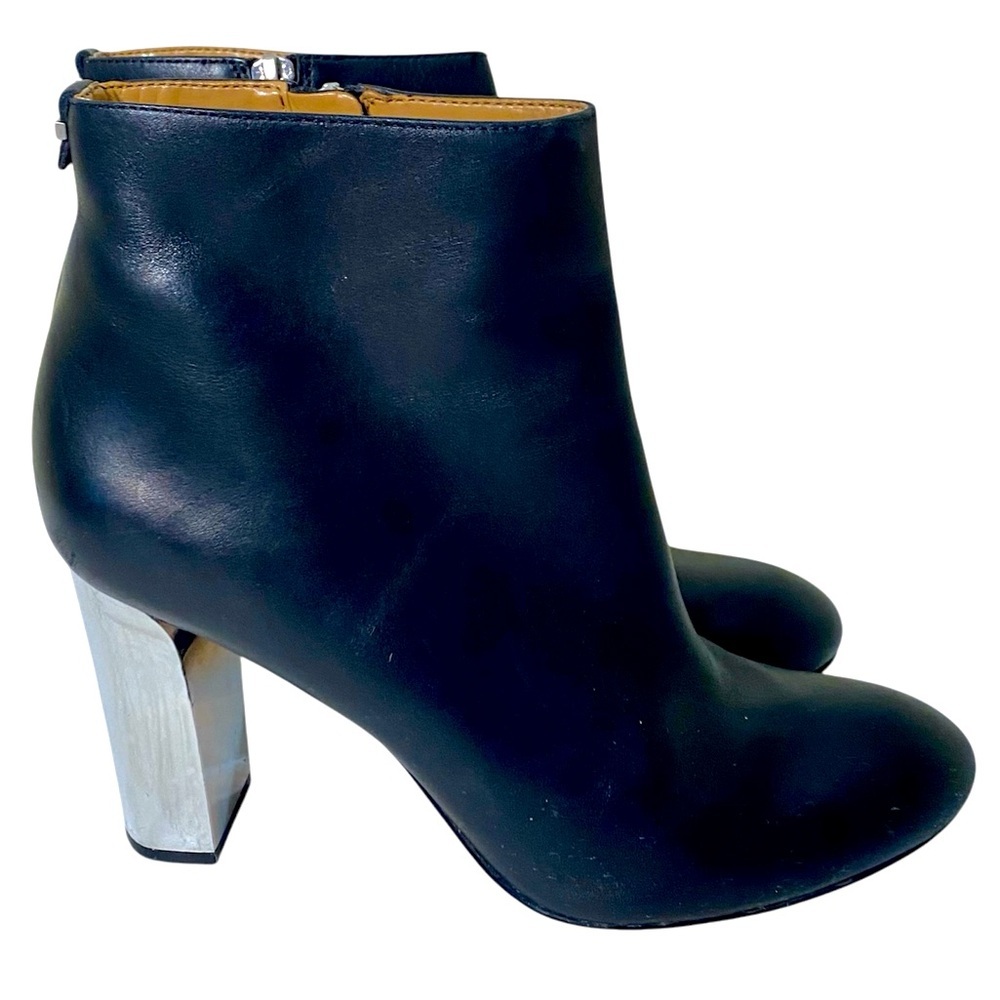 CALVIN KLEIN Savana Limited Edition Mirror Heel Black Leather Booties Sz 9 *Flaw - Picture 3 of 14